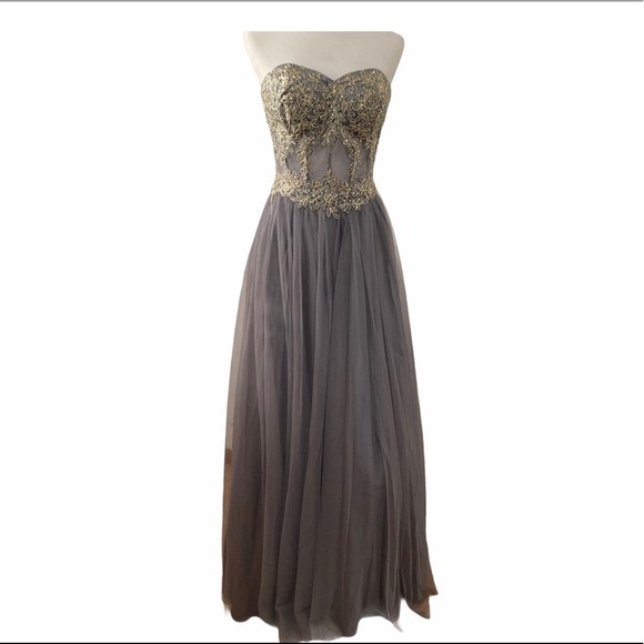 Blondie Nites Dresses & Skirts - Wedding Special Ocassions Gray Embellished Tulle Strapless Size 9 Gown